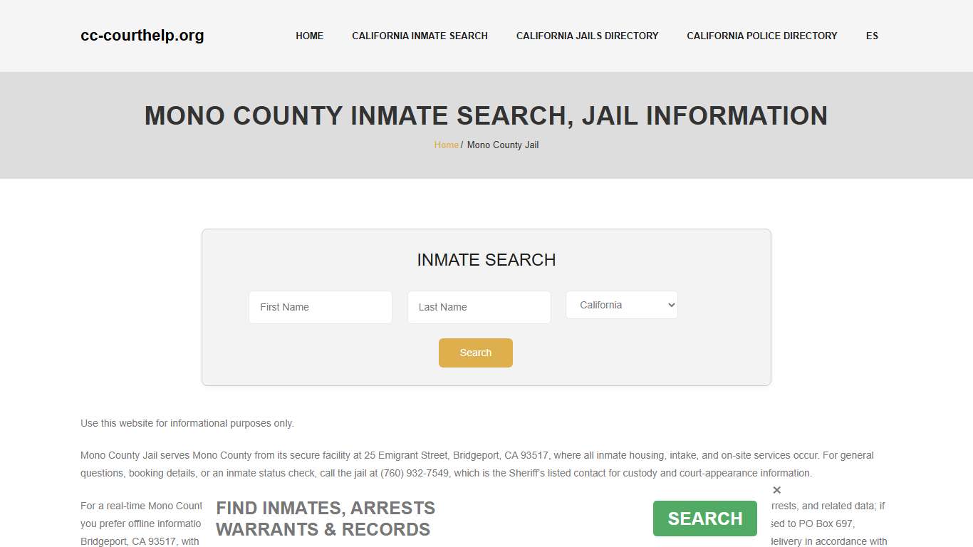 Mono County Inmate Lookup, Jail Roster